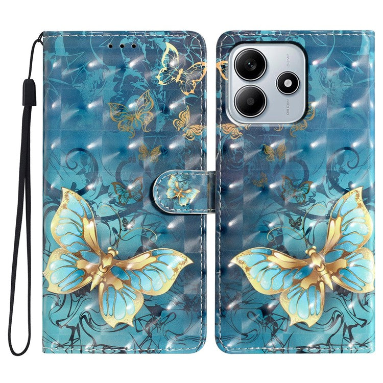 For Xiaomi Redmi Note 14 5G Case PU Leather Wallet Phone Cover 3D Pattern Printing - Butterfly