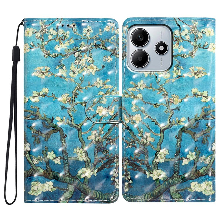 For Xiaomi Redmi Note 14 5G Case PU Leather Wallet Phone Cover 3D Pattern Printing - Apricot Blossom