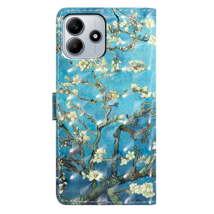 For Xiaomi Redmi Note 14 5G Case PU Leather Wallet Phone Cover 3D Pattern Printing - Apricot Blossom