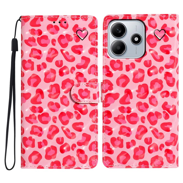 For Xiaomi Redmi Note 14 5G Case PU Leather Wallet Phone Cover 3D Pattern Printing - Pink Leopard Print