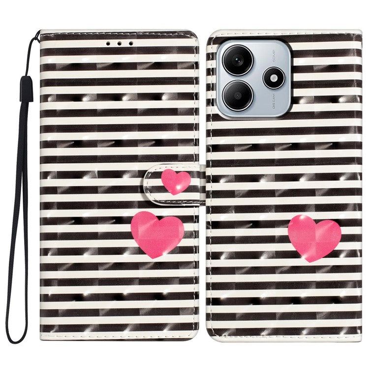 For Xiaomi Redmi Note 14 5G Case PU Leather Wallet Phone Cover 3D Pattern Printing - Stripes / Heart