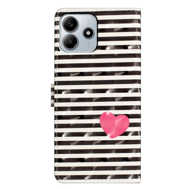 For Xiaomi Redmi Note 14 5G Case PU Leather Wallet Phone Cover 3D Pattern Printing - Stripes / Heart