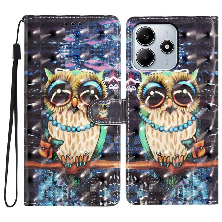 For Xiaomi Redmi Note 14 5G Case PU Leather Wallet Phone Cover 3D Pattern Printing - Owl