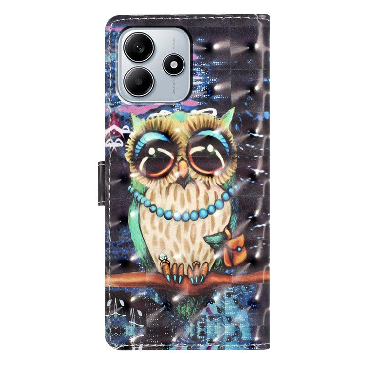 For Xiaomi Redmi Note 14 5G Case PU Leather Wallet Phone Cover 3D Pattern Printing - Owl