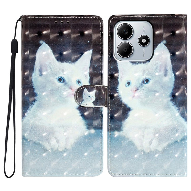 For Xiaomi Redmi Note 14 5G Case PU Leather Wallet Phone Cover 3D Pattern Printing - White Cat