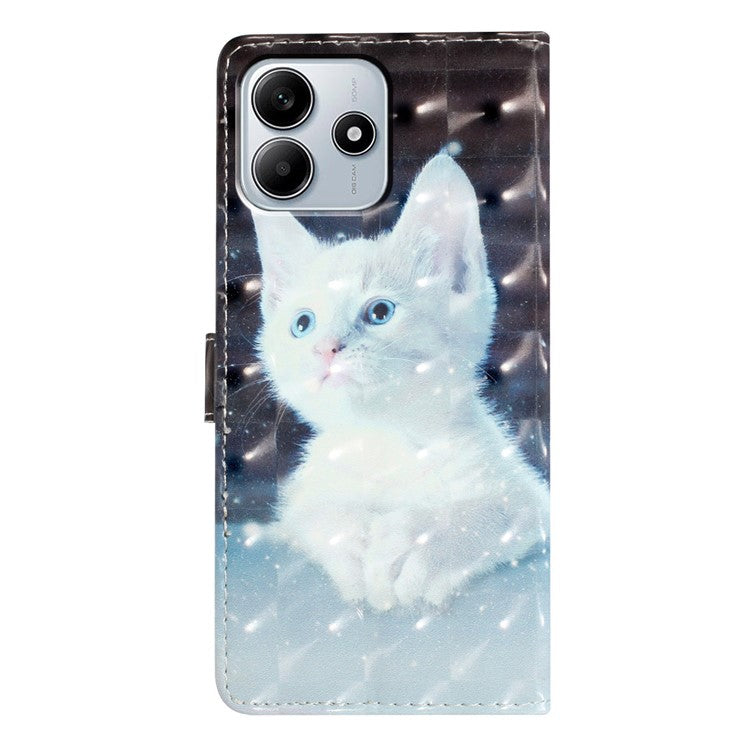 For Xiaomi Redmi Note 14 5G Case PU Leather Wallet Phone Cover 3D Pattern Printing - White Cat