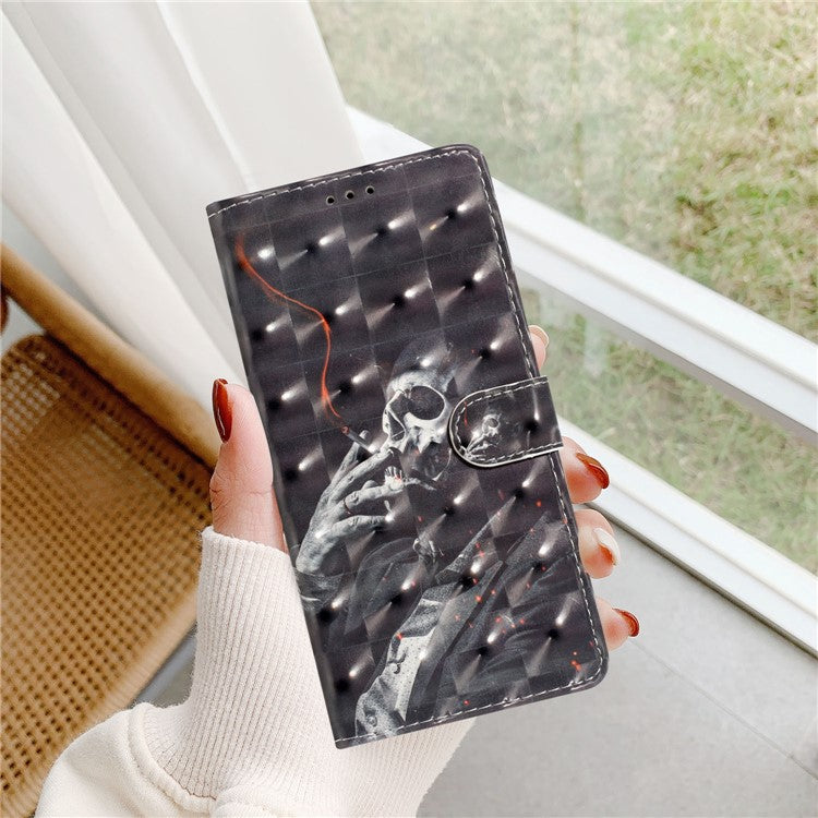 For Xiaomi Redmi Note 14 5G Case PU Leather Wallet Phone Cover 3D Pattern Printing - Smoking Skeleton