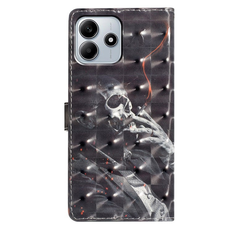 For Xiaomi Redmi Note 14 5G Case PU Leather Wallet Phone Cover 3D Pattern Printing - Smoking Skeleton