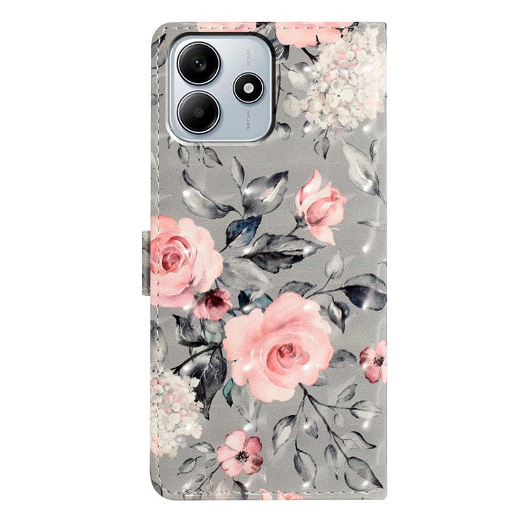 For Xiaomi Redmi Note 14 5G Case PU Leather Wallet Phone Cover 3D Pattern Printing - Flowers