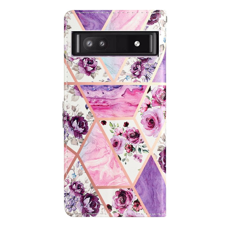 For Google Pixel 9a Wallet Case PU Leather Pattern Printing Stand Phone Cover with Strap - Purple Flowers