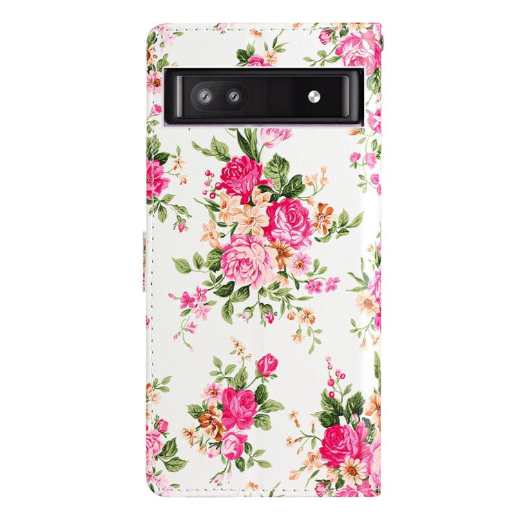 For Google Pixel 9a Wallet Case PU Leather Pattern Printing Stand Phone Cover with Strap - Red Flowers