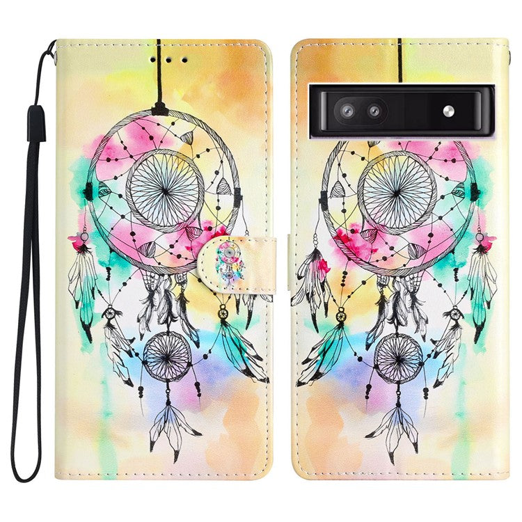 For Google Pixel 9a Wallet Case PU Leather Pattern Printing Stand Phone Cover with Strap - Wind Chime