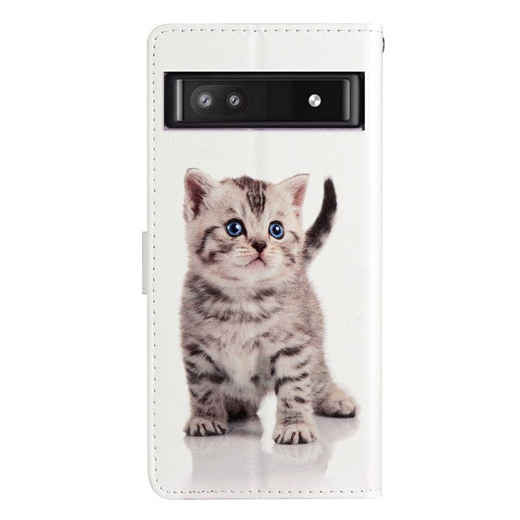 For Google Pixel 9a Wallet Case PU Leather Pattern Printing Stand Phone Cover with Strap - Cute Cat