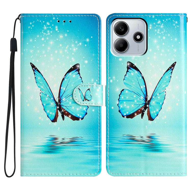 For Xiaomi Redmi Note 14 5G Wallet Case PU Leather Pattern Printing Stand Phone Cover with Strap - Blue Butterfly