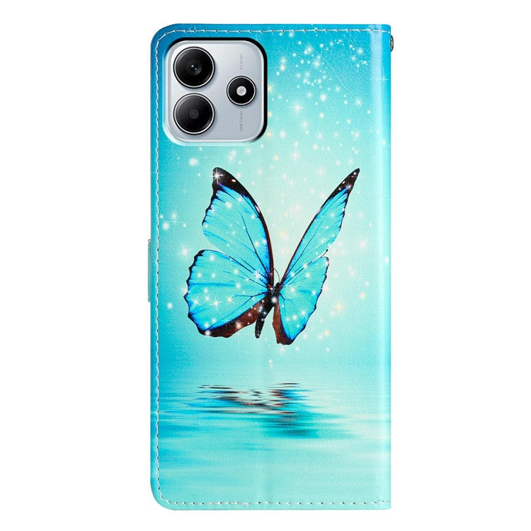 For Xiaomi Redmi Note 14 5G Wallet Case PU Leather Pattern Printing Stand Phone Cover with Strap - Blue Butterfly