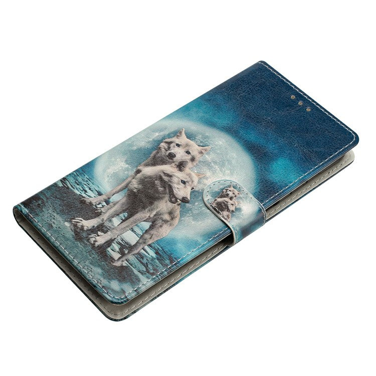 For Xiaomi Redmi Note 14 5G Wallet Case PU Leather Pattern Printing Stand Phone Cover with Strap - Two Wolves