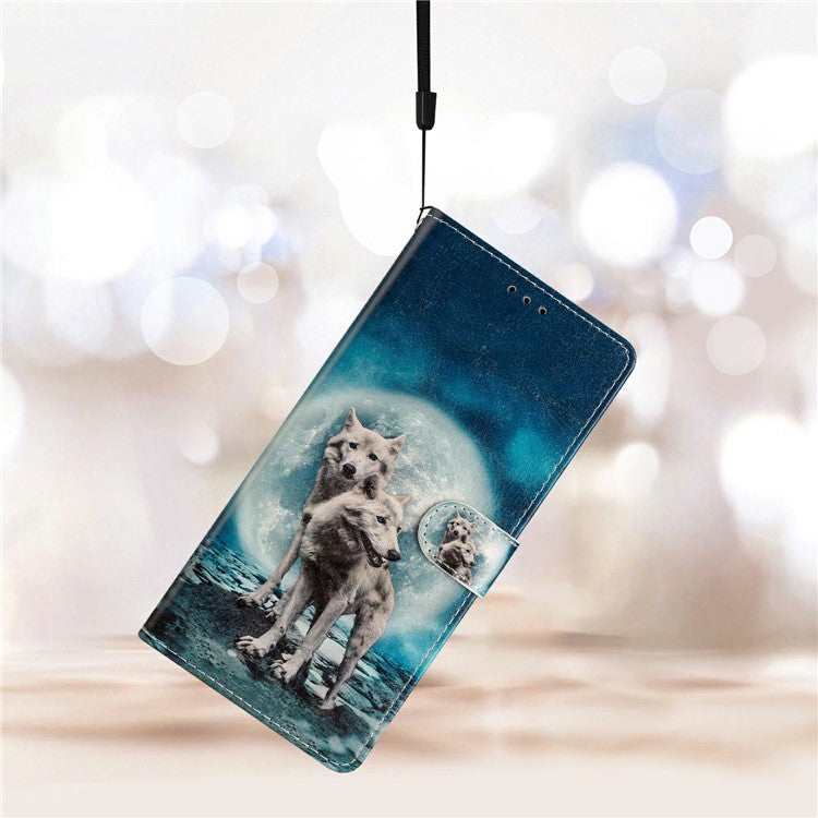 For Xiaomi Redmi Note 14 5G Wallet Case PU Leather Pattern Printing Stand Phone Cover with Strap - Two Wolves