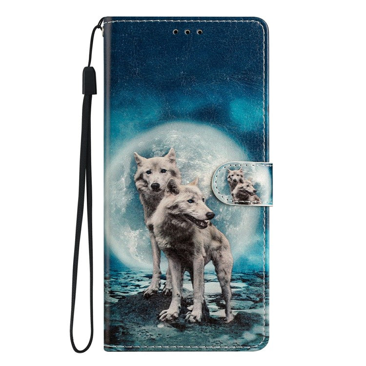 For Xiaomi Redmi Note 14 5G Wallet Case PU Leather Pattern Printing Stand Phone Cover with Strap - Two Wolves