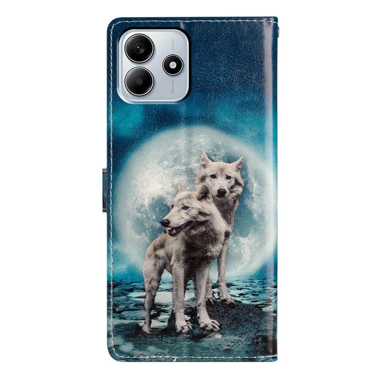 For Xiaomi Redmi Note 14 5G Wallet Case PU Leather Pattern Printing Stand Phone Cover with Strap - Two Wolves