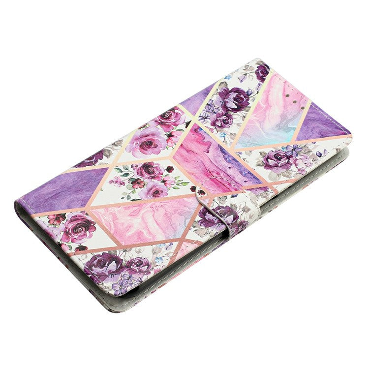 For Xiaomi Redmi Note 14 5G Wallet Case PU Leather Pattern Printing Stand Phone Cover with Strap - Purple Flowers