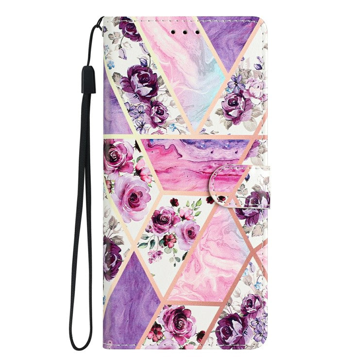 For Xiaomi Redmi Note 14 5G Wallet Case PU Leather Pattern Printing Stand Phone Cover with Strap - Purple Flowers