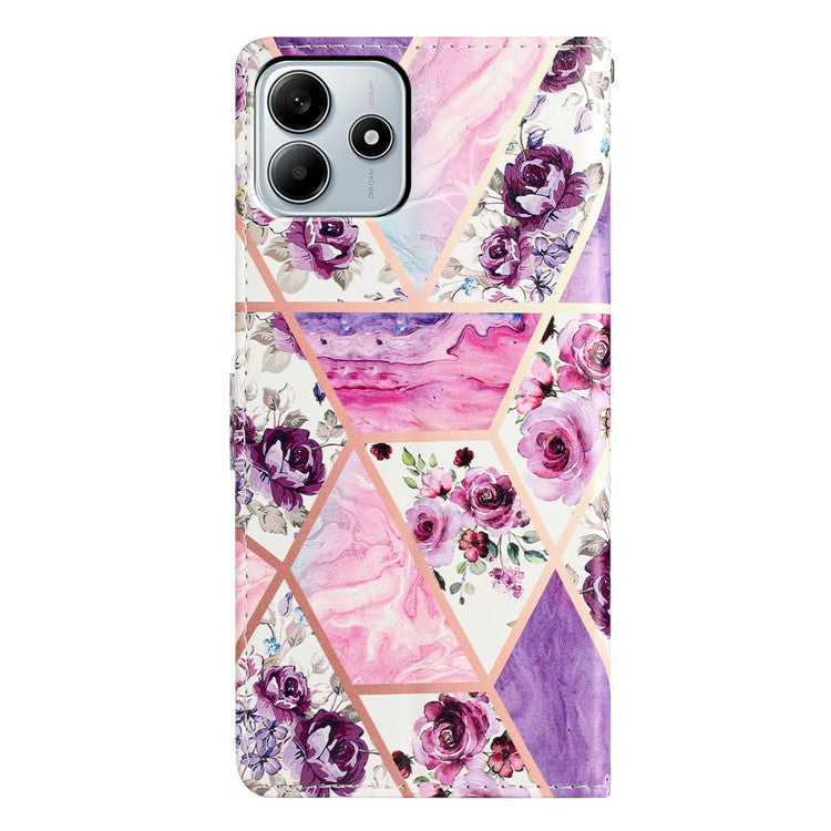 For Xiaomi Redmi Note 14 5G Wallet Case PU Leather Pattern Printing Stand Phone Cover with Strap - Purple Flowers