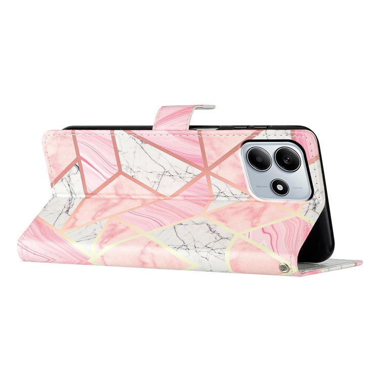 For Xiaomi Redmi Note 14 5G Wallet Case PU Leather Pattern Printing Stand Phone Cover with Strap - Pink Marble