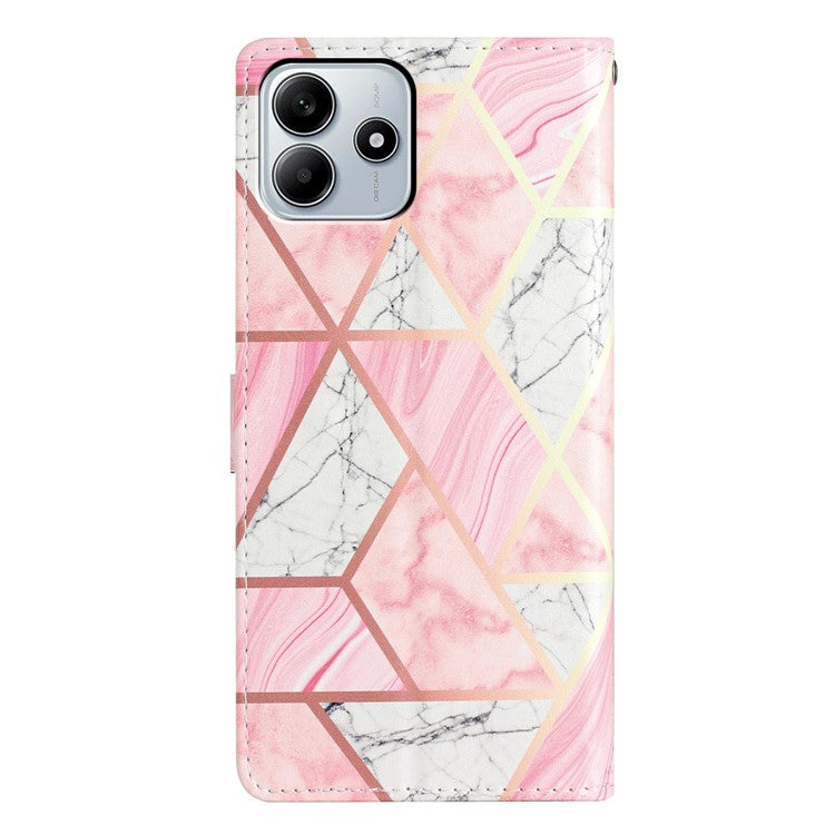 For Xiaomi Redmi Note 14 5G Wallet Case PU Leather Pattern Printing Stand Phone Cover with Strap - Pink Marble