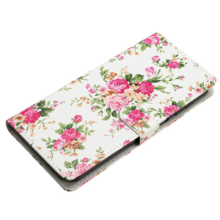 For Xiaomi Redmi Note 14 5G Wallet Case PU Leather Pattern Printing Stand Phone Cover with Strap - Red Flowers