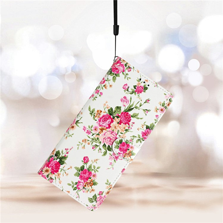 For Xiaomi Redmi Note 14 5G Wallet Case PU Leather Pattern Printing Stand Phone Cover with Strap - Red Flowers