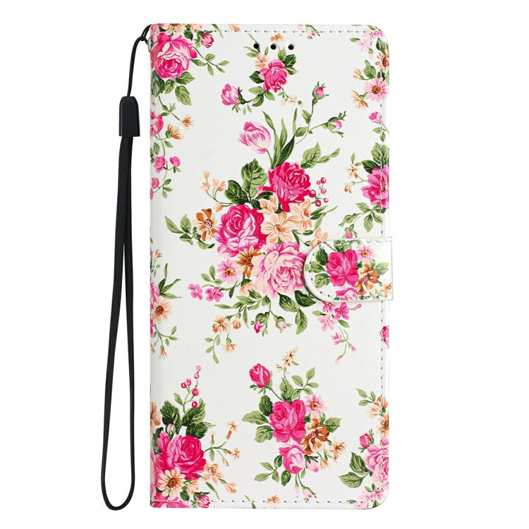 For Xiaomi Redmi Note 14 5G Wallet Case PU Leather Pattern Printing Stand Phone Cover with Strap - Red Flowers