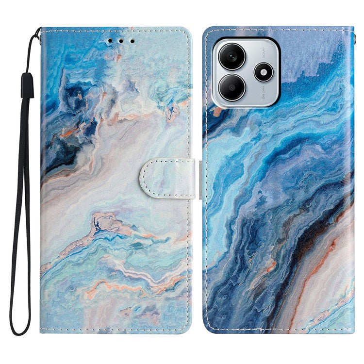 For Xiaomi Redmi Note 14 5G Wallet Case PU Leather Pattern Printing Stand Phone Cover with Strap - Blue Marble