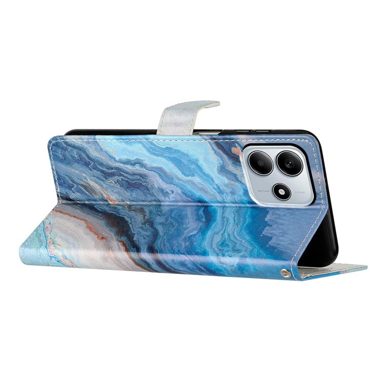 For Xiaomi Redmi Note 14 5G Wallet Case PU Leather Pattern Printing Stand Phone Cover with Strap - Blue Marble