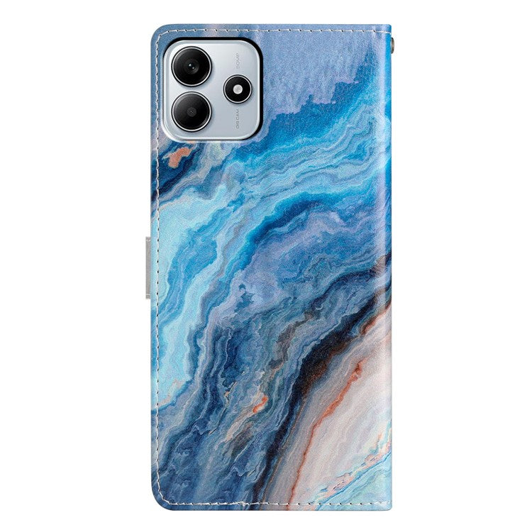 For Xiaomi Redmi Note 14 5G Wallet Case PU Leather Pattern Printing Stand Phone Cover with Strap - Blue Marble