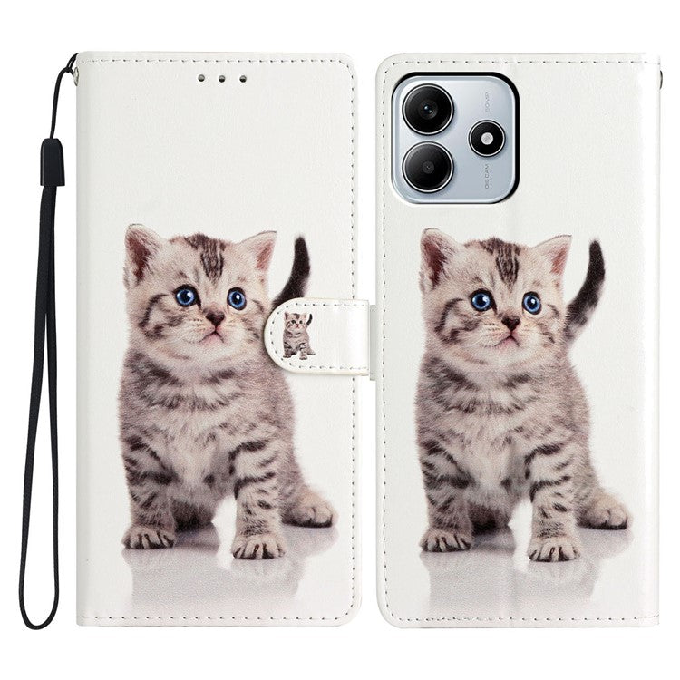 For Xiaomi Redmi Note 14 5G Wallet Case PU Leather Pattern Printing Stand Phone Cover with Strap - Cute Cat