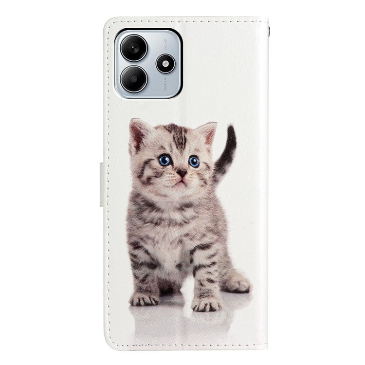 For Xiaomi Redmi Note 14 5G Wallet Case PU Leather Pattern Printing Stand Phone Cover with Strap - Cute Cat