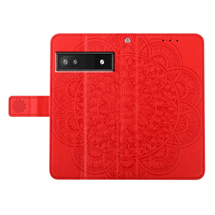 For Google Pixel 9a Leather Case with Card Slots Mandala Pattern Phone Cover Stand - Red