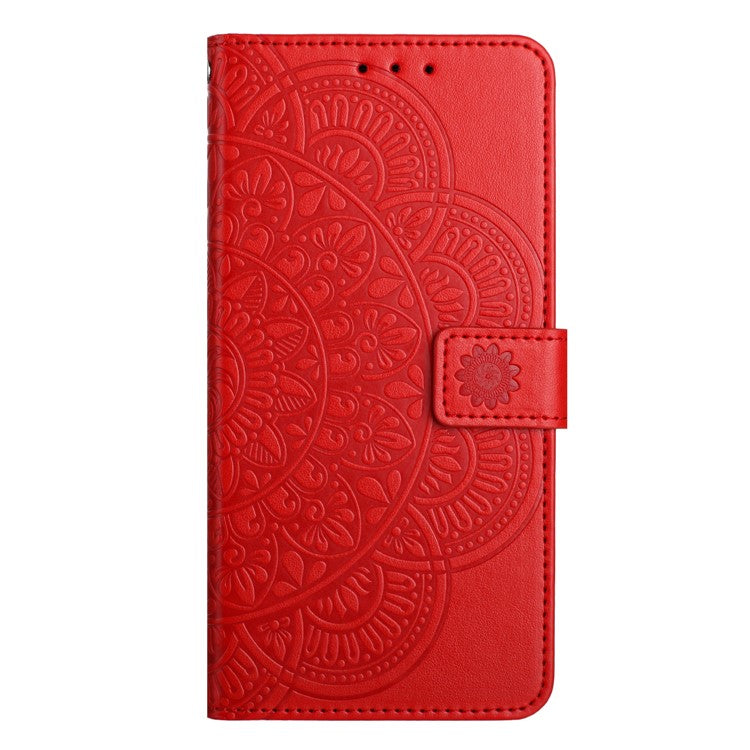 For Google Pixel 9a Leather Case with Card Slots Mandala Pattern Phone Cover Stand - Red