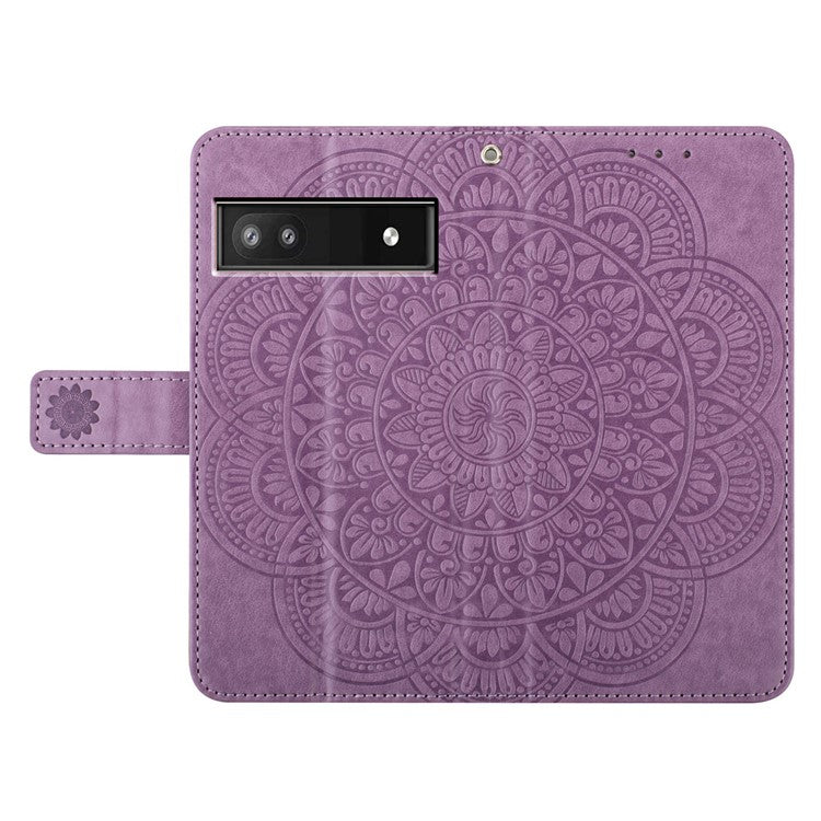 For Google Pixel 9a Leather Case with Card Slots Mandala Pattern Phone Cover Stand - Purple