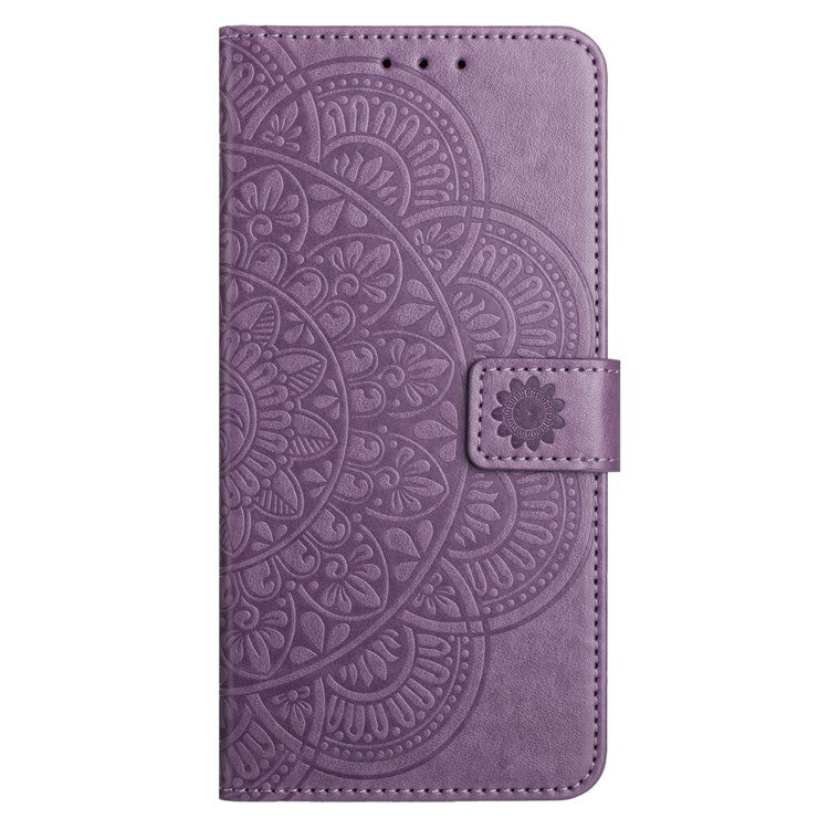 For Google Pixel 9a Leather Case with Card Slots Mandala Pattern Phone Cover Stand - Purple