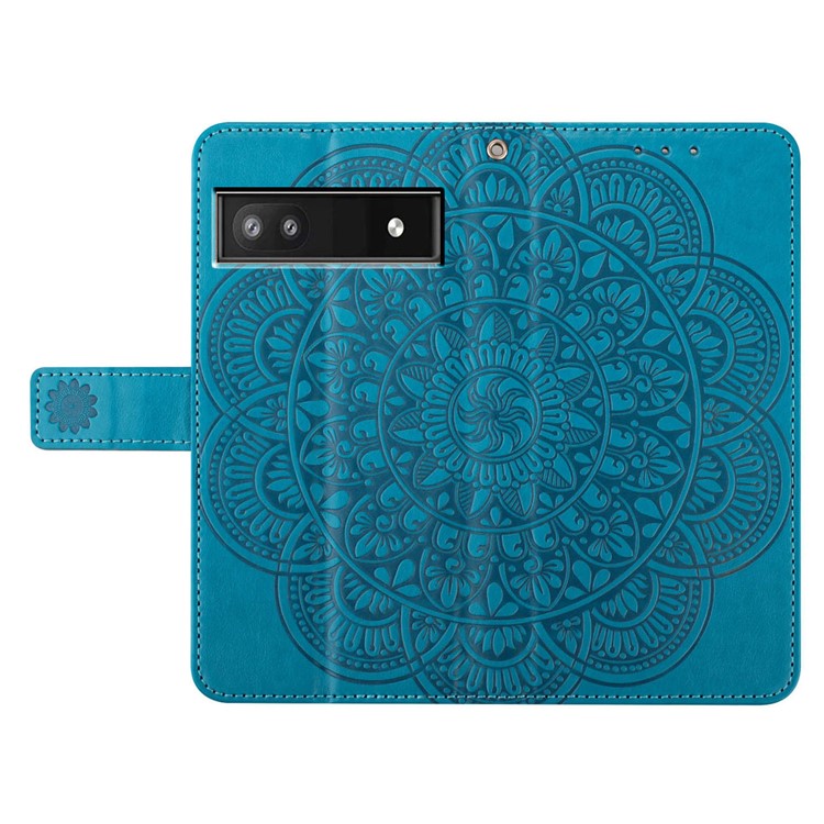 For Google Pixel 9a Leather Case with Card Slots Mandala Pattern Phone Cover Stand - Blue