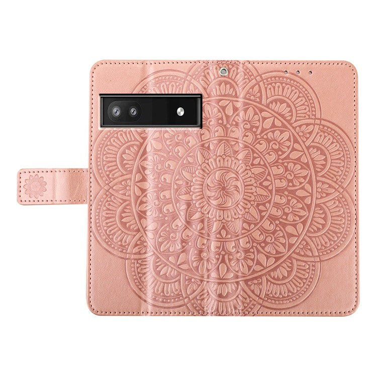 For Google Pixel 9a Leather Case with Card Slots Mandala Pattern Phone Cover Stand - Rose Gold