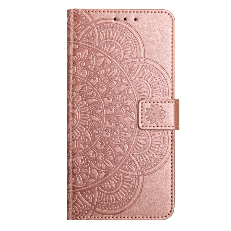 For Google Pixel 9a Leather Case with Card Slots Mandala Pattern Phone Cover Stand - Rose Gold