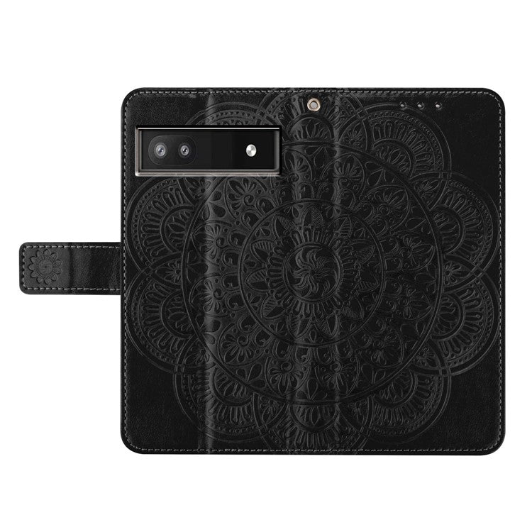 For Google Pixel 9a Leather Case with Card Slots Mandala Pattern Phone Cover Stand - Black