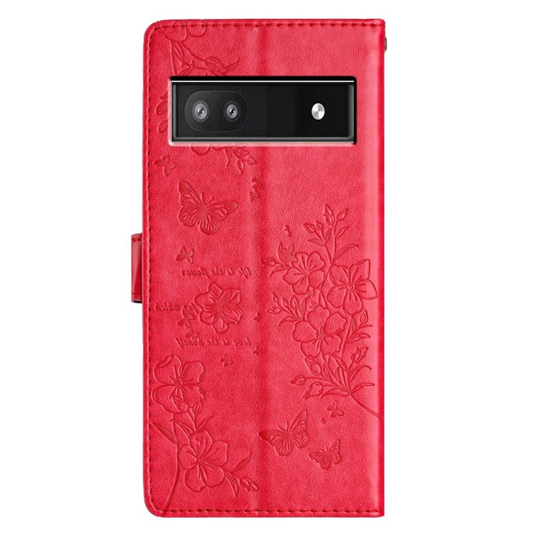 For Google Pixel 9a Wallet Phone Case Butterfly Floral Imprint Leather Flip Cover - Red