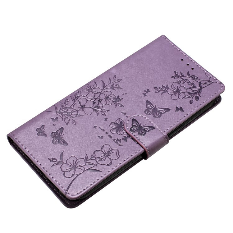 For Google Pixel 9a Wallet Phone Case Butterfly Floral Imprint Leather Flip Cover - Purple