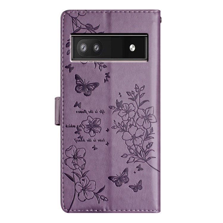 For Google Pixel 9a Wallet Phone Case Butterfly Floral Imprint Leather Flip Cover - Purple