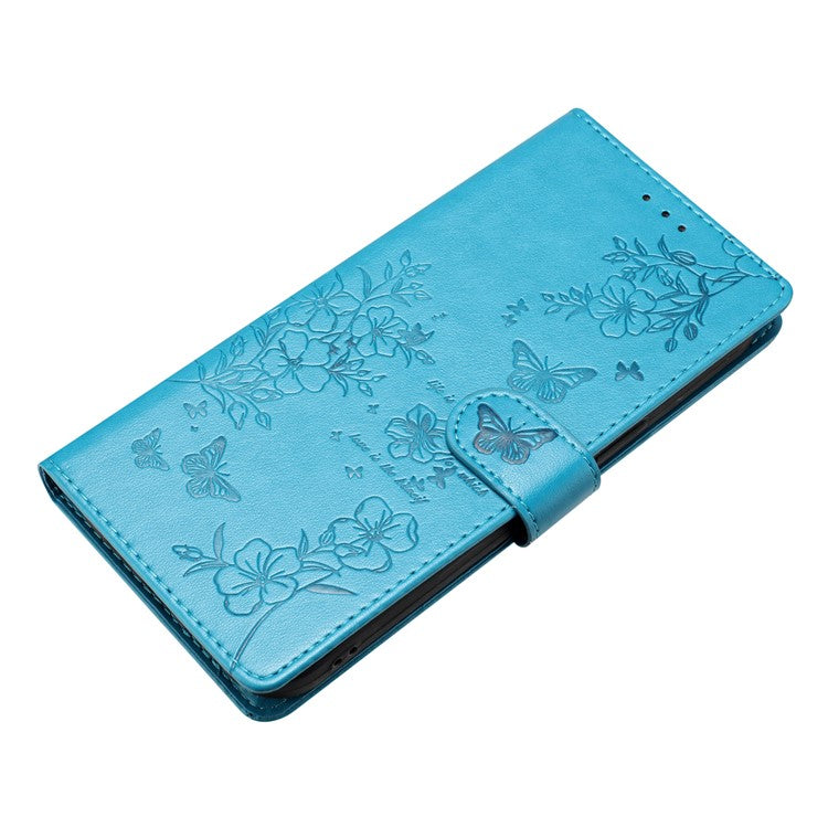 For Google Pixel 9a Wallet Phone Case Butterfly Floral Imprint Leather Flip Cover - Blue