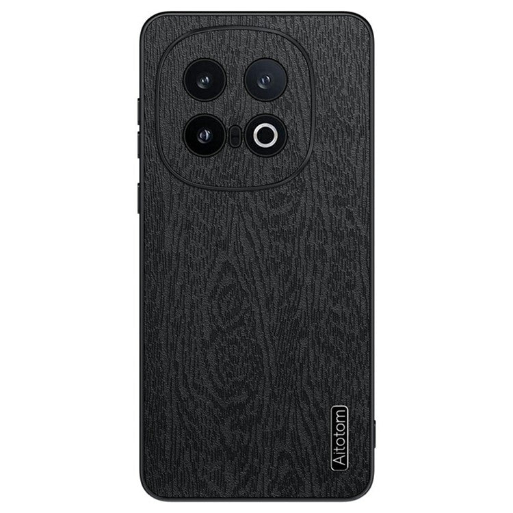 For vivo iQOO 13 5G Case Wood Texture PU Leather Coated PC+TPU Phone Cover - Black