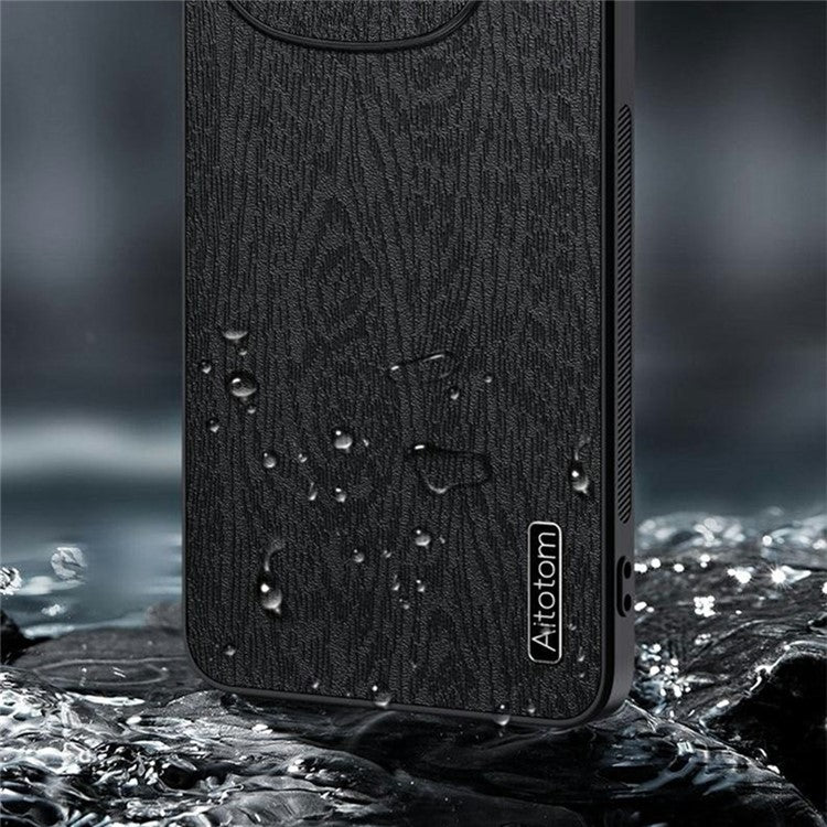 For vivo iQOO 13 5G Case Wood Texture PU Leather Coated PC+TPU Phone Cover - Black